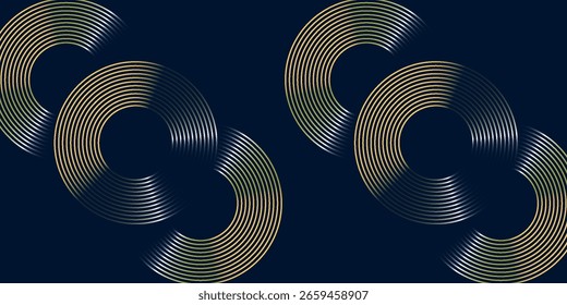 Dark blue abstract background with glowing geometric lines. Modern blue and yellow gradient circle lines pattern. Futuristic technology concept. Horizontal banner template. Vector