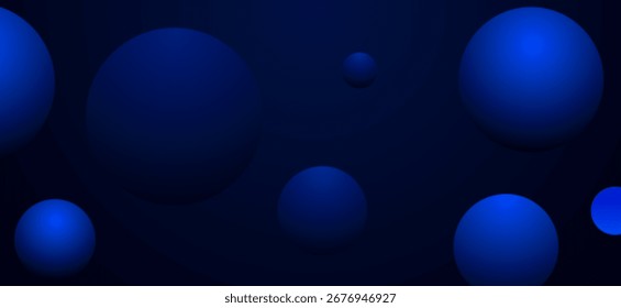 Fondo abstracto azul oscuro con brillantes esferas 3D. Diseño moderno futurista, estilo geométrico mínimo, perfecto para el Anuncio, el Fondo de pantalla, la presentación o la Plantilla digital.


