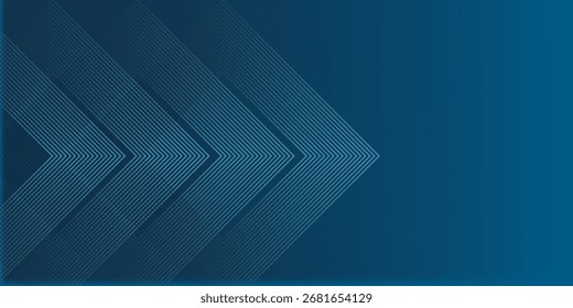 Dark blue abstract background with glowing arrow lines technology futuristic concept. Modern shiny blue geometric lines design. Horizontal banner template suit for cover, header, poster, banner, web