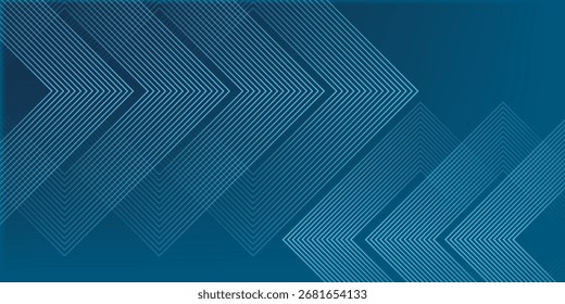Fundo abstrato azul escuro com tecnologia de linhas de seta brilhante conceito futurista. Design moderno de linhas geométricas azuis brilhantes. Terno de modelo de banner horizontal para capa, cabeçalho, cartaz, banner, web