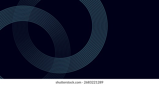 Fundo abstrato azul escuro com linhas de círculo brilhantes. Projeto de arte de linha de faixa geométrica.