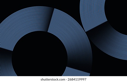 Fondo abstracto azul oscuro con líneas de círculos brillantes. Patrón de líneas circulares degradadas azul brillante futurista. Traje para el cartel, presentación, Anuncio, cubierta, Web, volante. Eps10