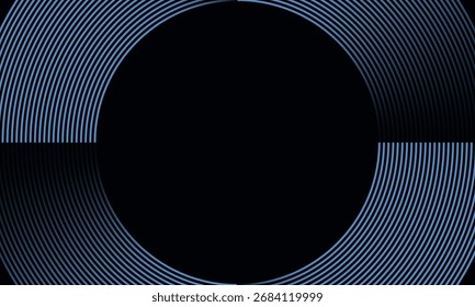 Fondo abstracto azul oscuro con líneas de círculos brillantes. Patrón de líneas circulares degradadas azul brillante futurista. Traje para el cartel, presentación, Anuncio, cubierta, Web, volante. Vector