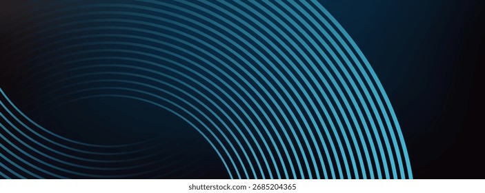 Dark blue abstract background with glowing circle lines. Geometric stripe line art design. Modern shiny blue diagonal rounded lines pattern. eps10, website