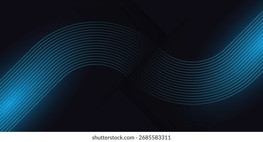 Dark blue abstract background with glowing circle lines. Geometric stripe line art design. Modern shiny blue diagonal rounded lines pattern. Futuristic technology concept. Vector illustration