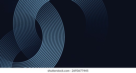 Dark blue abstract background with glowing geometric lines. Modern shiny blue diagonal rounded lines pattern. Futuristic technology eps10
