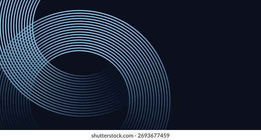 Fundo abstrato azul escuro com linhas geométricas brilhantes. Padrão moderno de linhas arredondadas azul brilhante diagonal. Tecnologia futurista eps10