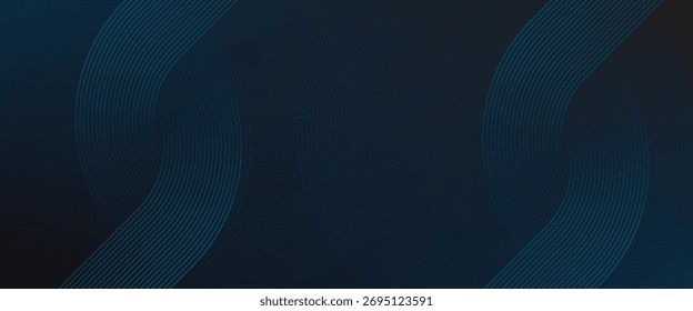 Fondo abstracto azul oscuro con líneas de círculo brillantes. Diseño geométrico del arte de la línea de la raya. Moderno patrón de líneas redondeadas diagonales azules brillantes. Concepto de tecnología futurista. Ilustración vectorial