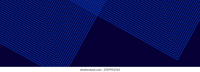 Fondo abstracto azul oscuro con líneas geométricas brillantes. Moderno patrón de líneas redondeadas diagonales azules brillantes. Concepto de tecnología futurista. Traje para la cubierta, cartel, presentación, Anuncio, Sitio web