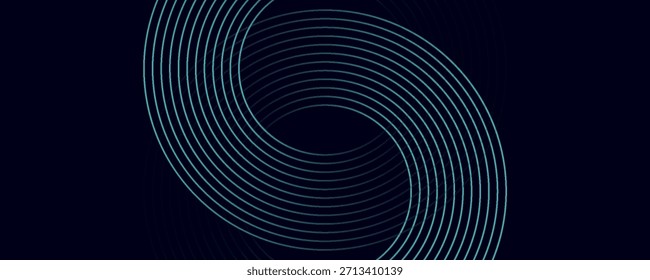 Dark blue abstract background with glowing circle lines. Geometric stripe line art design.

