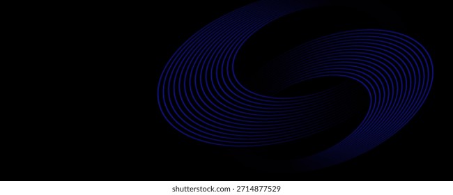 Dunkelblauer abstrakter Hintergrund mit leuchtenden geometrischen Linien. Modernes glänzendes blaues, diagonales, abgerundetes Linienmuster. Futuristisches Technologiekonzept. Anzug für Cover, Poster, Präsentation, Banner, Website