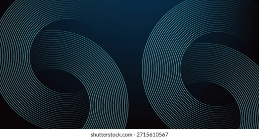 Dark blue abstract background with glowing circle lines. Geometric stripe line art design. Modern shiny blue diagonal rounded lines pattern. Futuristic technology concept. Vector illustration