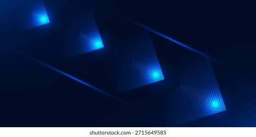 Fondo abstracto azul oscuro. Líneas geométricas triangulares brillantes superpuestas. Moderno patrón de líneas azules brillantes. Concepto de tecnología futurista. 
