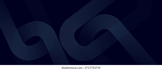 Fondo abstracto azul oscuro con líneas geométricas brillantes. Moderno patrón de líneas redondeadas diagonales azules brillantes.