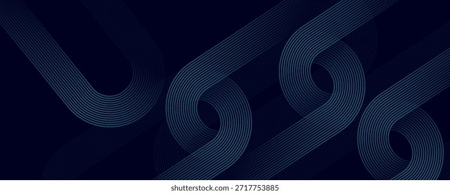 Fondo abstracto azul oscuro con líneas geométricas brillantes. Moderno patrón de líneas redondeadas diagonales azules brillantes.