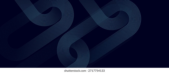 Dark blue abstract background with glowing geometric lines. Modern shiny blue diagonal rounded lines pattern.
