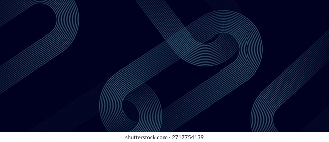 Fondo abstracto azul oscuro con líneas geométricas brillantes. Moderno patrón de líneas redondeadas diagonales azules brillantes.