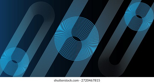Fondo abstracto azul oscuro con líneas geométricas brillantes. Moderno patrón de líneas redondeadas diagonales azules brillantes. Concepto de tecnología futurista. Traje para la cubierta, cartel, presentación, Anuncio, Sitio web