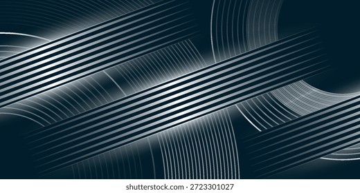 Fondo abstracto azul oscuro con líneas circulares blancas brillantes decoración. Patrón de líneas circulares con efecto de sombra blanca para la cubierta, el Anuncio, el folleto y el Sitio web. EPS 4