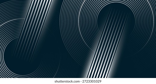 Fondo abstracto azul oscuro con líneas circulares blancas brillantes decoración. Patrón de líneas circulares con efecto de sombra blanca para la cubierta, el Anuncio, el folleto y el Sitio web.