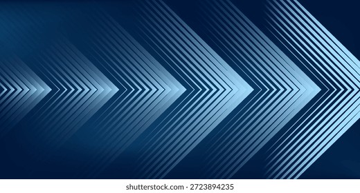 Dunkelblauer abstrakter Hintergrund mit leuchtenden Pfeillinien für die Technologie, mit einem futuristischen Konzept mit modernem glänzenden blauen geometrischen Linien-Design, ideal für Banner, Cover, Poster und Web-Header