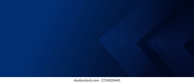 Fundo abstrato azul escuro com linhas de seta brilhantes para a tecnologia, apresentando um conceito futurista com design moderno de linhas geométricas azul brilhante,