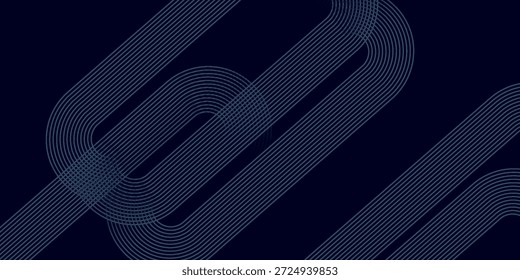 Dark blue abstract background with glowing geometric lines. Modern shiny blue diagonal rounded lines pattern.


