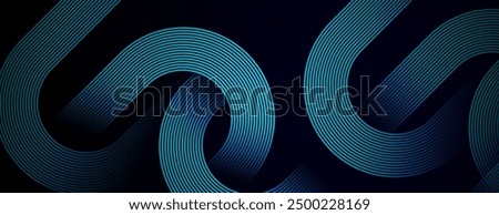 Dark blue abstract background with glowing geometric lines. Modern shiny blue diagonal rounded lines pattern. Futuristic technology concept. Suit for cover, poster, presentation, banner, website