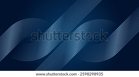 Dark blue abstract background with glowing geometric lines, featuring a modern shiny blue diagonal rounded pattern. Ideal for futuristic technology designs, covers, posters, banners, and websites.