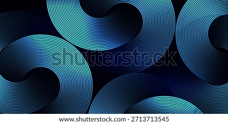Dark blue abstract background with glowing geometric lines. Modern shiny blue diagonal rounded lines pattern. Futuristic technology concept. Suit for cover, poster, presentation, banner, website