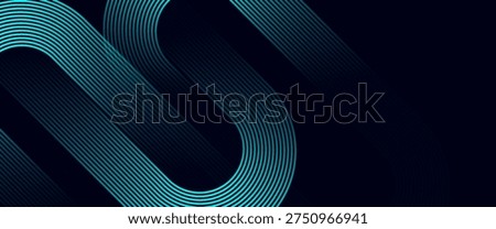 Dark blue abstract background with glowing geometric lines. Modern shiny blue diagonal rounded lines pattern. blue background. Futuristic technology concept. Suit for cover, poster, presentation,