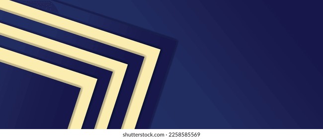 Dark blue abstract background with blue and gold overlapping layers.