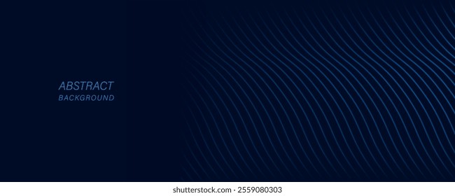 Dark Blue Abstract Background with gradient wave lines. Geometric lines pattern. Futuristic technology graphic design. Suit for business, banners, cover, header, wallpaper, website, flyer