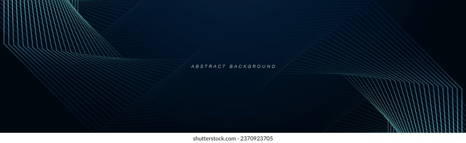 Dark blue abstract background with blue green geometric lines. Geometric line art. Geometric pattern. Modern graphic element. Suit for cover, header, presentation, banner, backdrop, website