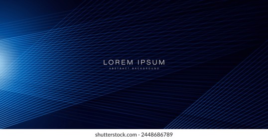 Dark blue abstract background with light effect. Shiny blue diagonal stripes. Minimal lines design. Modern futuristic technology concept. Suit for poster, brochure, cover, presentation, website, flyer