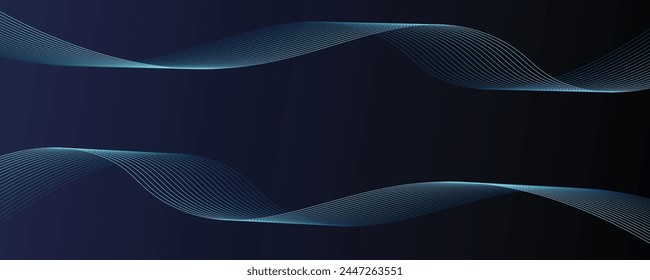 Dark blue abstract background with modern blue gradient wavy lines. Glitter line design element. Future technology concept. Vector illustration