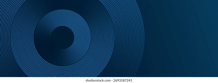 Fondo abstracto azul oscuro con decoración moderna de líneas de círculo azul brillante. Patrón de línea geométrica simple y elegante. Concepto de Vector para Anuncios, volantes y Sitios web.