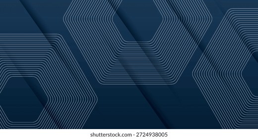 Dark blue abstract background with modern and futuristic hexagon shapes and scratch effect. Glowing hexagon lines background concept for cover, banner, brochure, presentation and website. VOL. 4