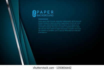 Dark blue abstract background with blue overlap layers. Realistic texture with silver list and layers dimension decoration.
