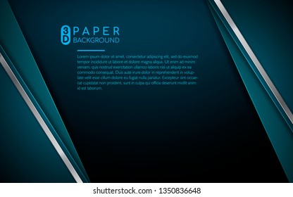 Dark blue abstract background with blue overlap layers. Realistic texture with silver list and layers dimension decoration.