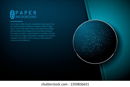 Dark blue abstract background with blue overlap layers. Realistic texture with silver circle and light glitters dots element decoration.