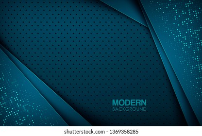 Dark blue abstract background with overlap layers. Texture with silver glitters dots element decoration.