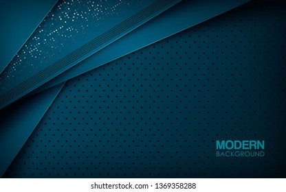 Dark blue abstract background with overlap layers. Texture with silver glitters dots element decoration.