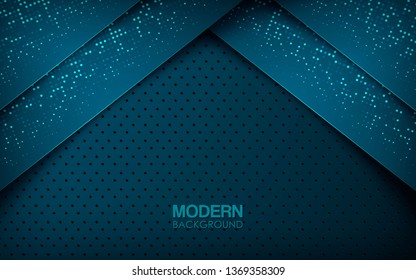 Dark blue abstract background with overlap layers. Texture with silver glitters dots element decoration.