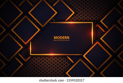 Fondo abstracto azul oscuro con capas superpuestas. Textura de papel con decoración de elementos dorados. Diseño elegante, moderno y lujoso para el uso del marco, la cubierta, el banner, el negocio