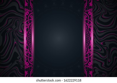 Dark blue abstract background with paper shapes overlap layers. Luxury and modern concept texture with pink mandala element decoration. Vector design template for use frame, cover, banner, card