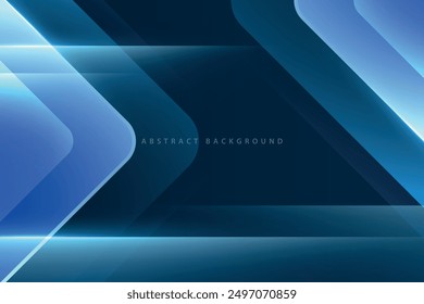 Fondo abstracto azul oscuro con Formas de ángulo obtuso realistas y destellos de luz modernos