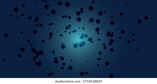 A dark blue abstract background with scattered dark particles and a bright, glowing cyan light in the center, creating a bokeh effect.