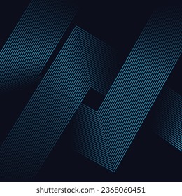 Dark blue abstract background with shining geometric lines. Modern shiny blue rounded square lines pattern. Elegant graphic design. Futuristic technology concept