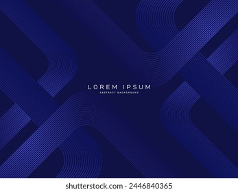 Dark blue abstract background with shining geometric lines. Modern shiny blue gradient rounded square lines pattern. Futuristic technology concept. Modern vector illustration.